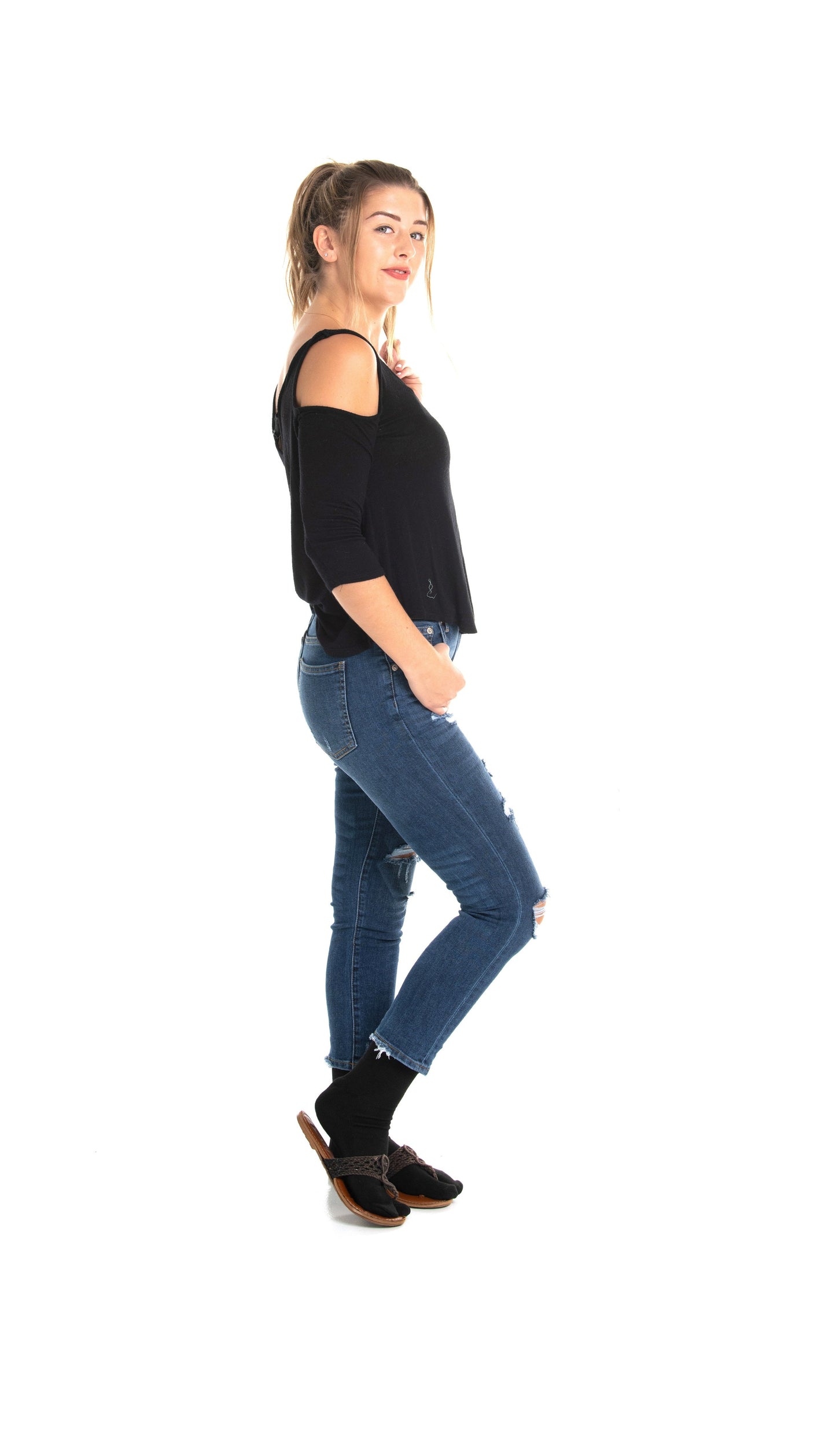 V-Toe Flip-Flop Socks Brand 3 Pairs Thicker Mini Crew - Black Solids