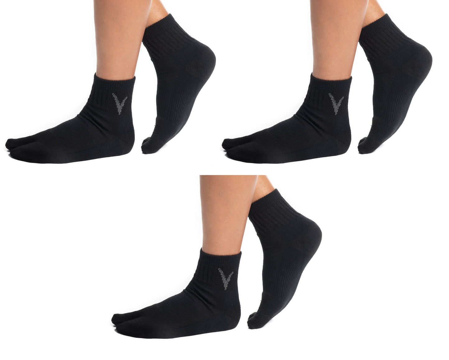 3 Pairs V-Toe Wool Light Grey  For Hiking Or Casual Split-Toe Tabi Socks