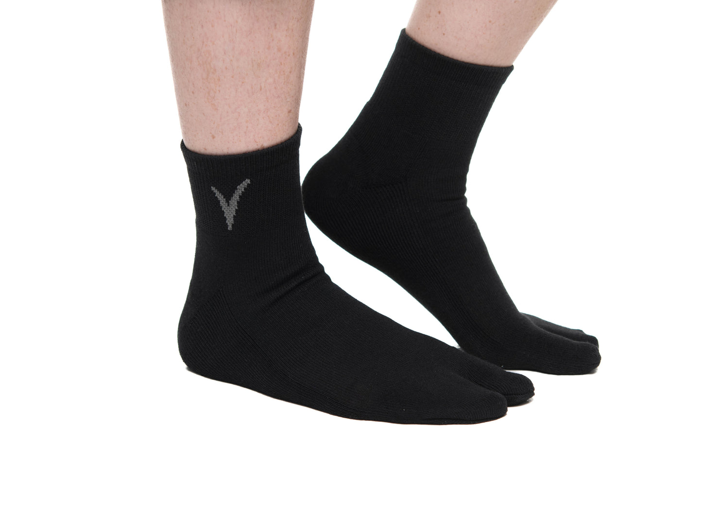 V-Toe Athletic Split-Toe Tabi Socks Thicker Mini Quarter Crew in Black, White or Gray