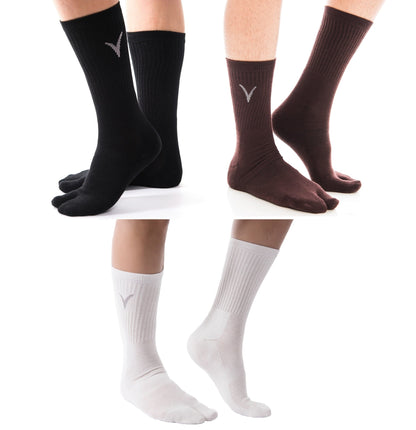 3 Pairs Athletic - Black, White, Brown Solid V-Toe Flip Flop Tabi Big Toe Socks