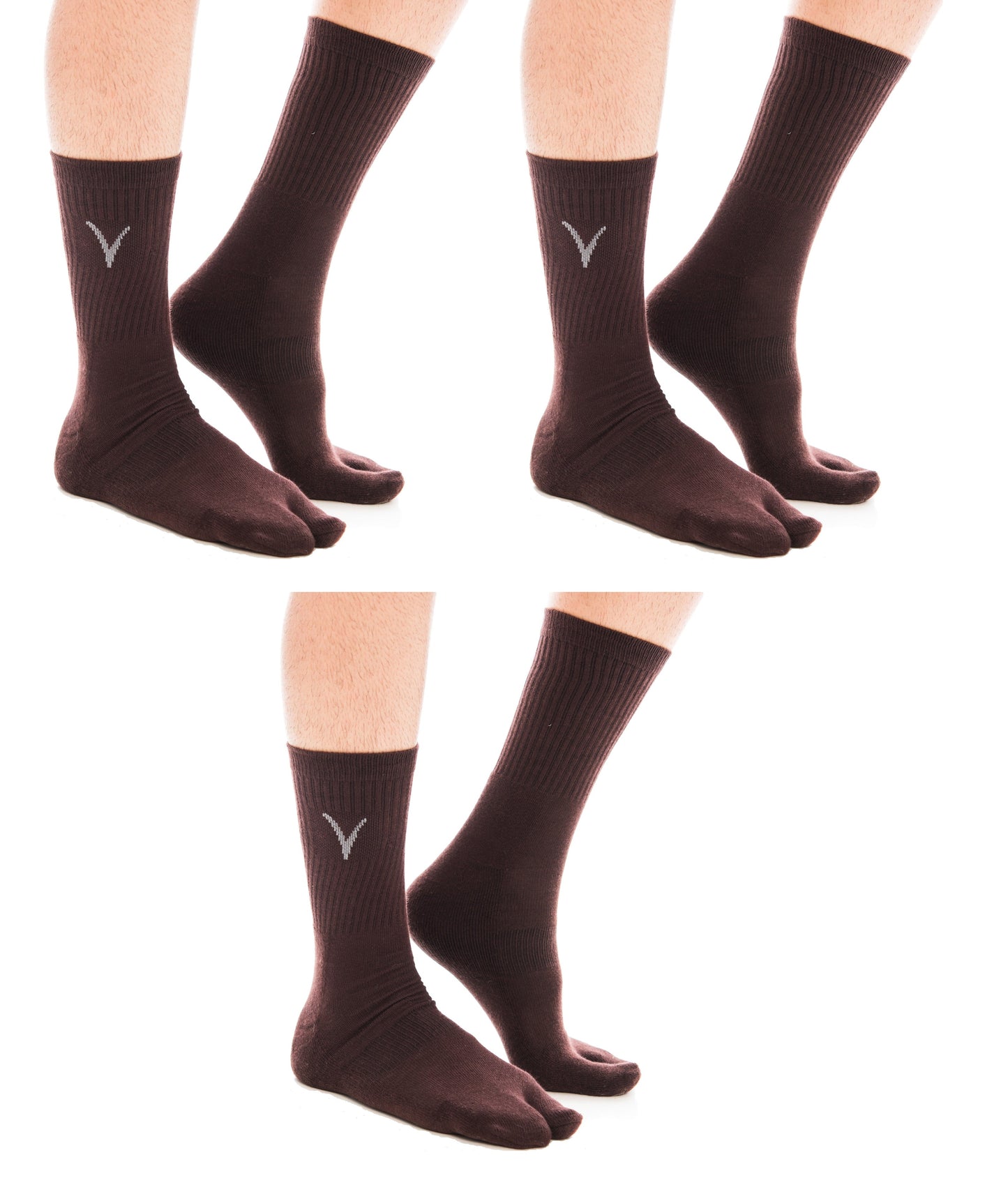 V-TOE Split-Toe Tabi Thicker Athletic Cotton Blend Socks - 3 Pairs