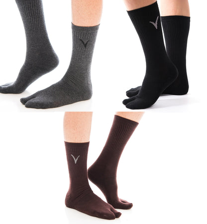 V-TOE Split-Toe Tabi Thicker Athletic Cotton Blend Socks - 3 Pairs