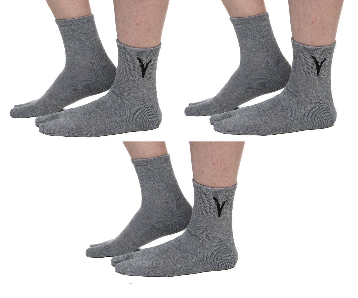 V-Toe Thicker Big Toe Flip Flop Tabi Cotton Blend Mini Crew - 3 Pairs