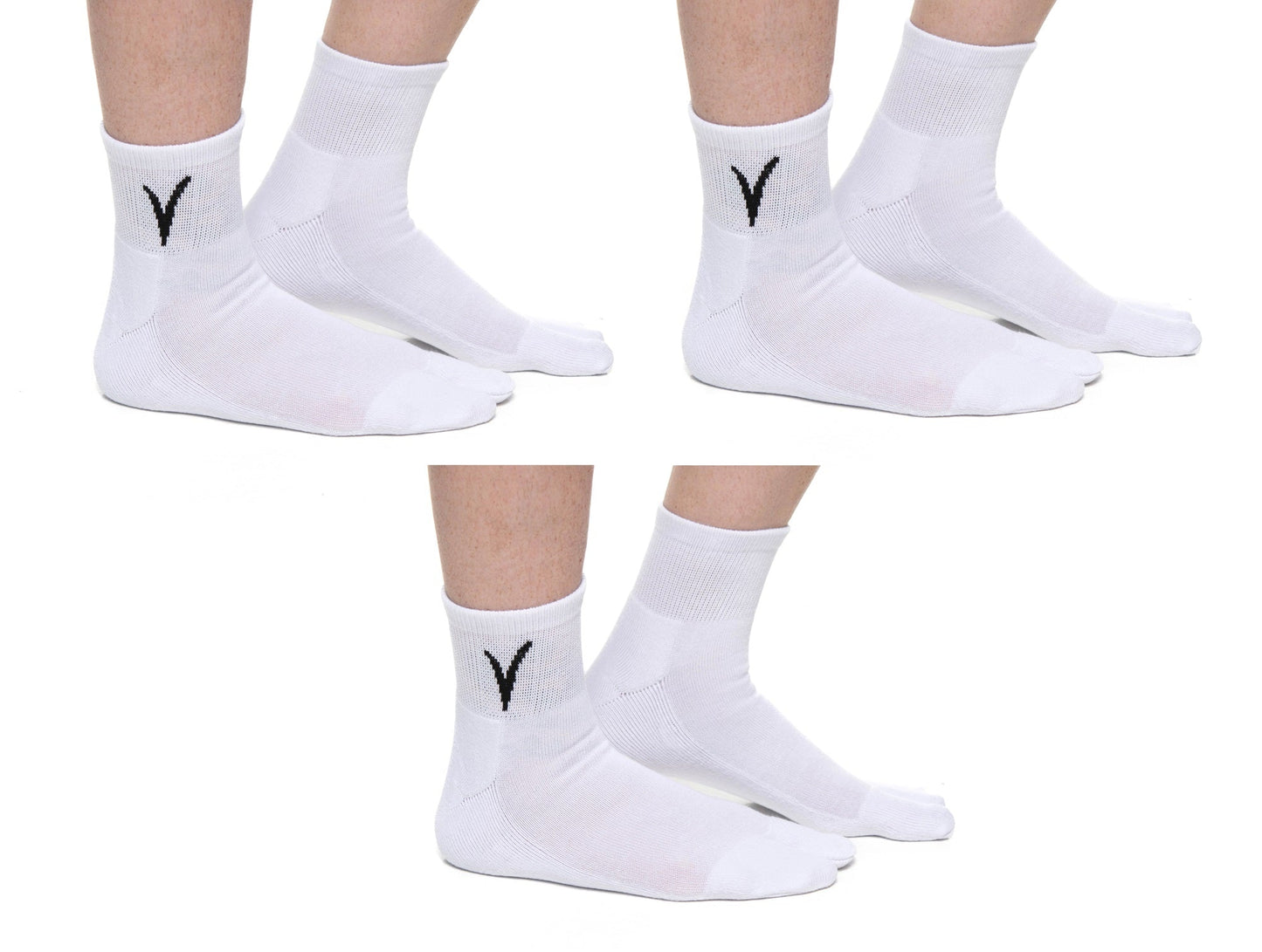 V-Toe Thicker Big Toe Flip Flop Tabi Cotton Blend Mini Crew - 3 Pairs