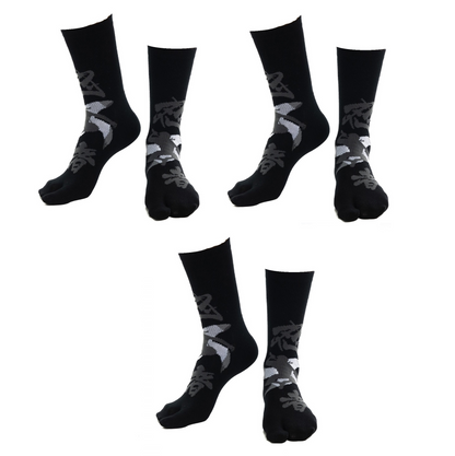 3 Pairs - V-Toe Split Toe Socks Big Toe Tabi Black Ninja, Pink Ninja and Sushi Crew