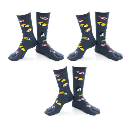3 Pairs - V-Toe Split Toe Socks Big Toe Tabi Black Ninja, Pink Ninja and Sushi Crew