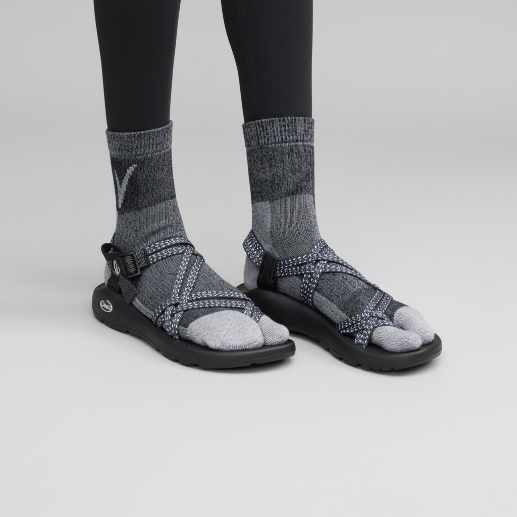 3 Pairs V-Toe Wool Light Grey  For Hiking Or Casual Split-Toe Tabi Socks